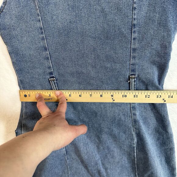 REWASH Recycled Zip Front Dress Women’s Size M Stretch Denim Jean Pockets - Picture 9 of 16